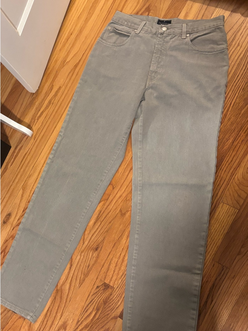 Trussardi Jeans beat up gray denim silver hardware 90s grundge